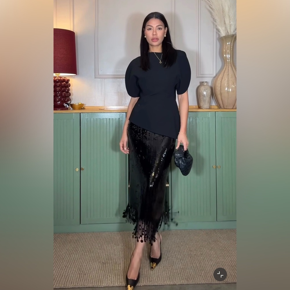NEW. ZARA 🖤 SEQUIN LONG SKIRT - Picture 6 of 15